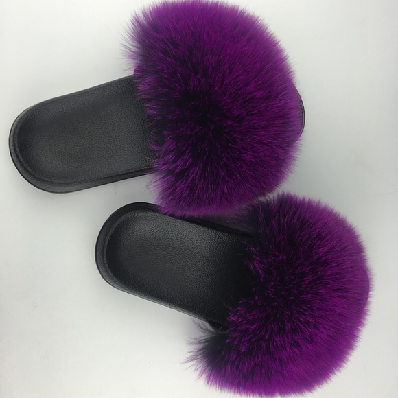 NEW! Real Fox Fur Slides / Fur Slippers - Picture 3 of 6
